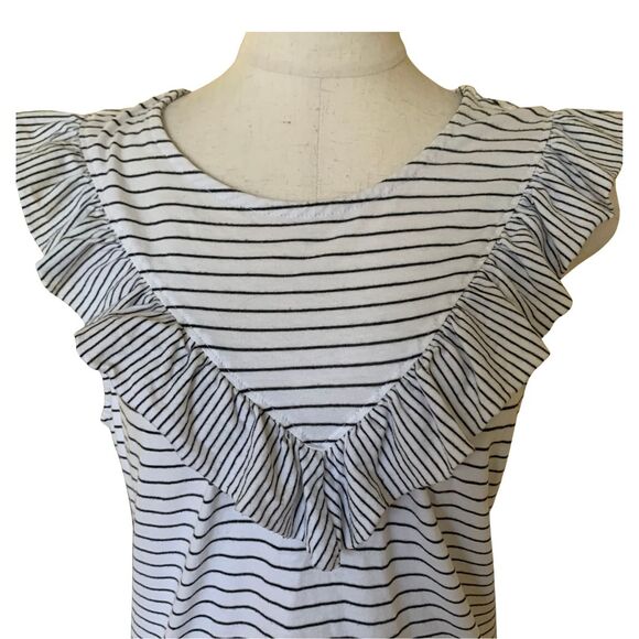 Anthropologie Maeve Kalama Ruffle Atriped White and Black Top SIze S - Picture 5 of 8